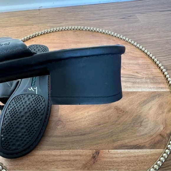 Josef Seibel Black Leather Block Heel Sandal Sz 39 - Picture 9 of 12